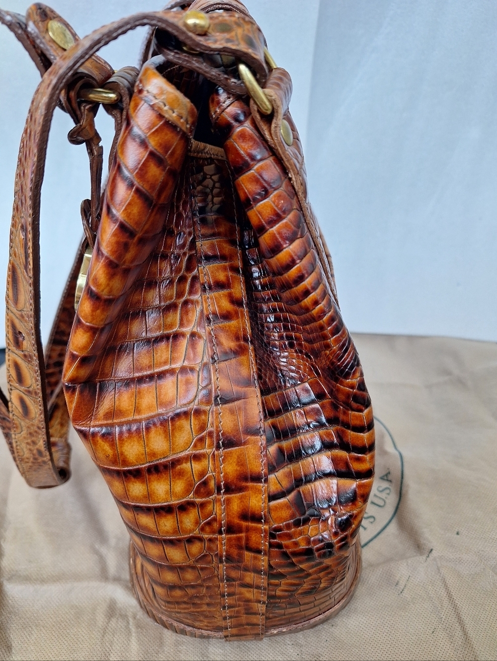 Brahmin Julian Tote Pecan Melbourne Croc Embossed Leather Bucket Bag + Organizer - Picture 8 of 16
